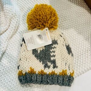 Huggalugs Knit Pom-Pom Dino Hat - Cream, Gray, and Yellow